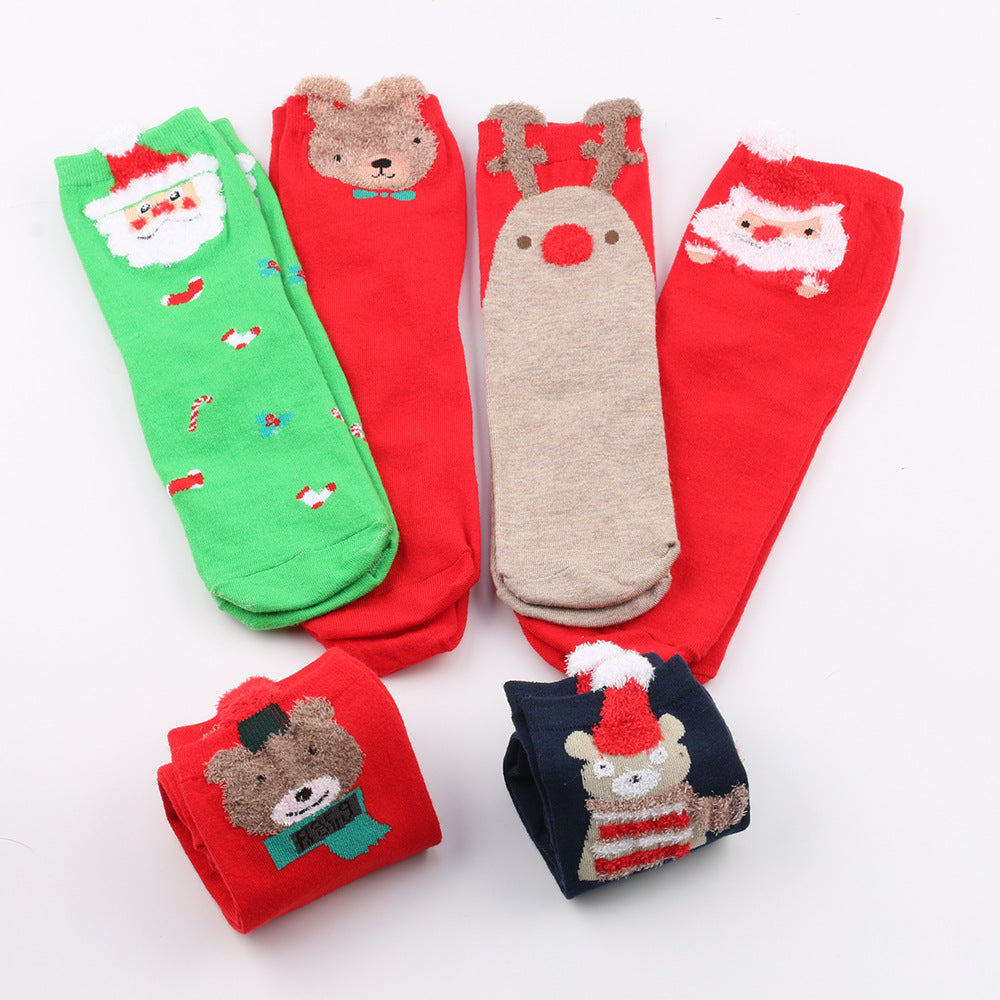 Christmas Santa Claus Elk Bear Red Green Blue Stocking 3/6Pairs