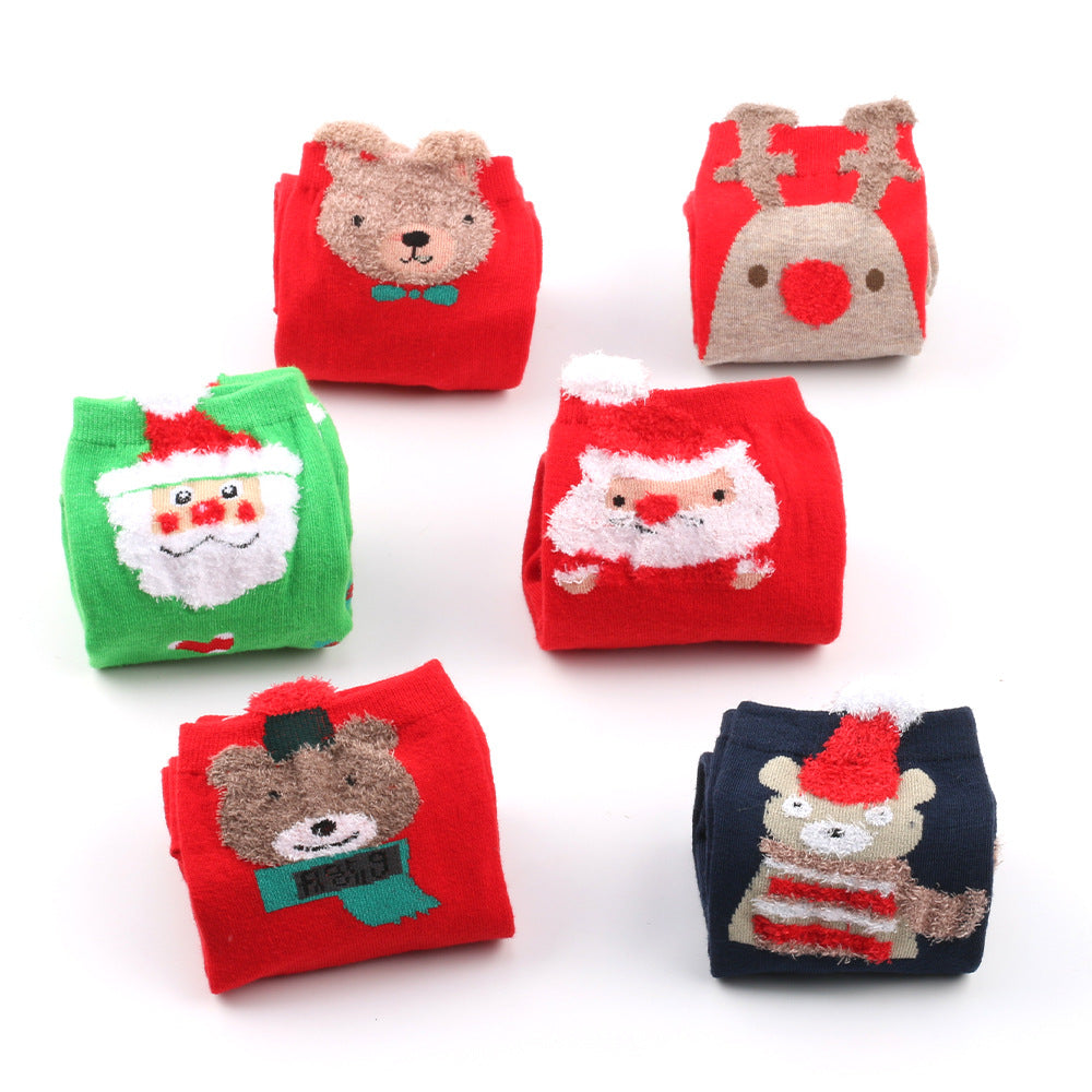 Christmas Santa Claus Elk Bear Red Green Blue Stocking 3/6Pairs