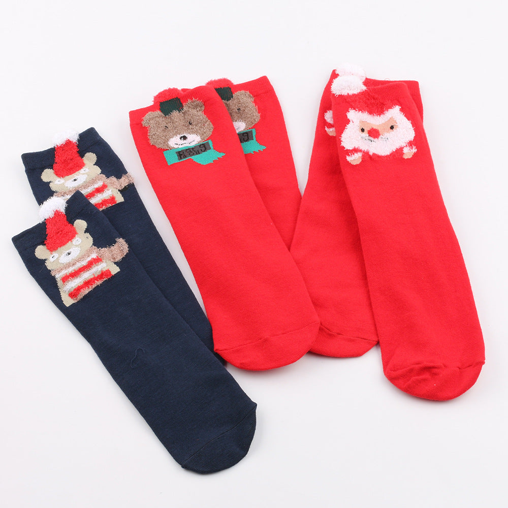 Christmas Santa Claus Elk Bear Red Green Blue Stocking 3/6Pairs