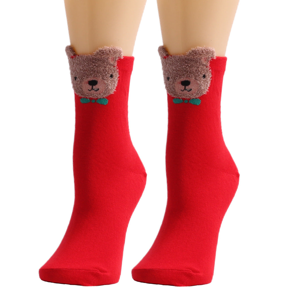 Christmas Santa Claus Elk Bear Red Green Blue Stocking 3/6Pairs