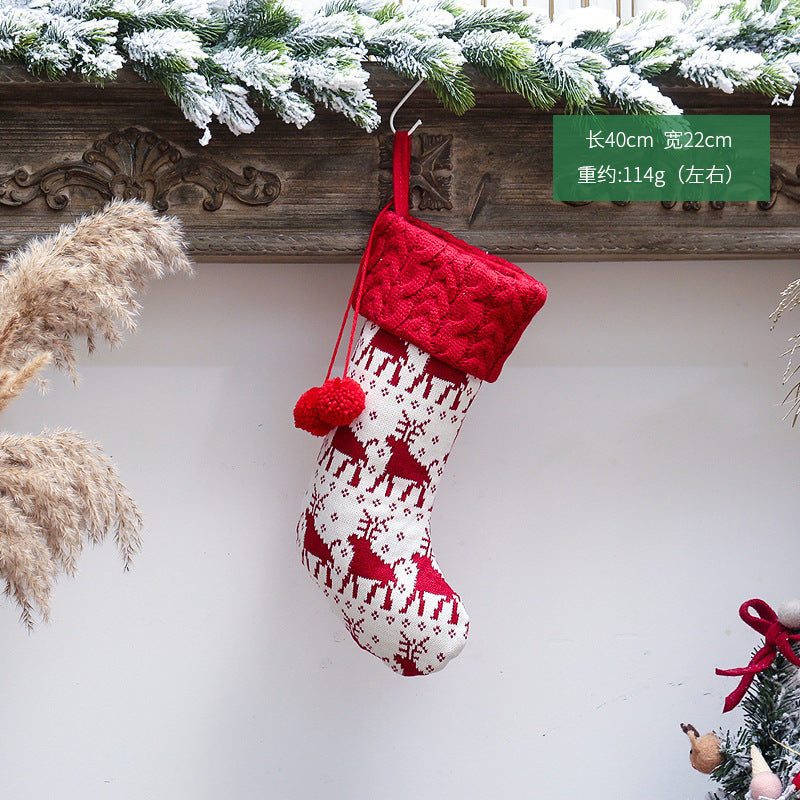 Christmas Home Decoration Knitted Christmas Socks with Double Ball Candy Bag