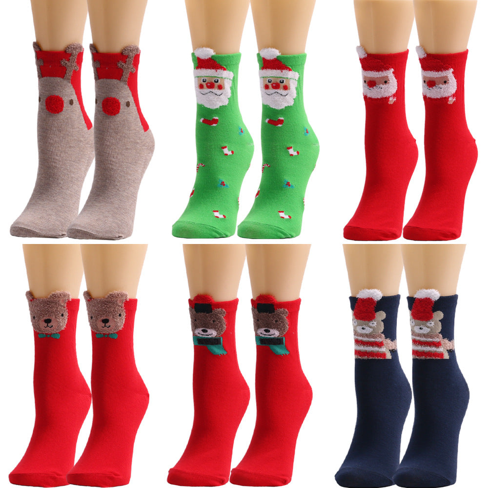 Christmas Santa Claus Elk Bear Red Green Blue Stocking 3/6Pairs