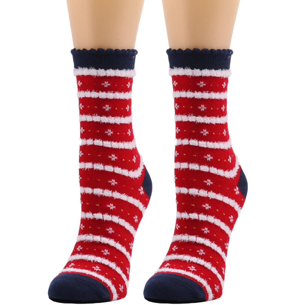 Christmas Snowflake Elk Santa Claus Tree Gift Striped Medium Tube Socks 3/6Pairs