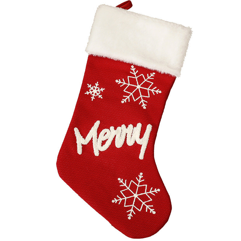 Christmas Party Decorations Letter Snowflake Embroidered Red Plush Christmas Socks Gift Bags