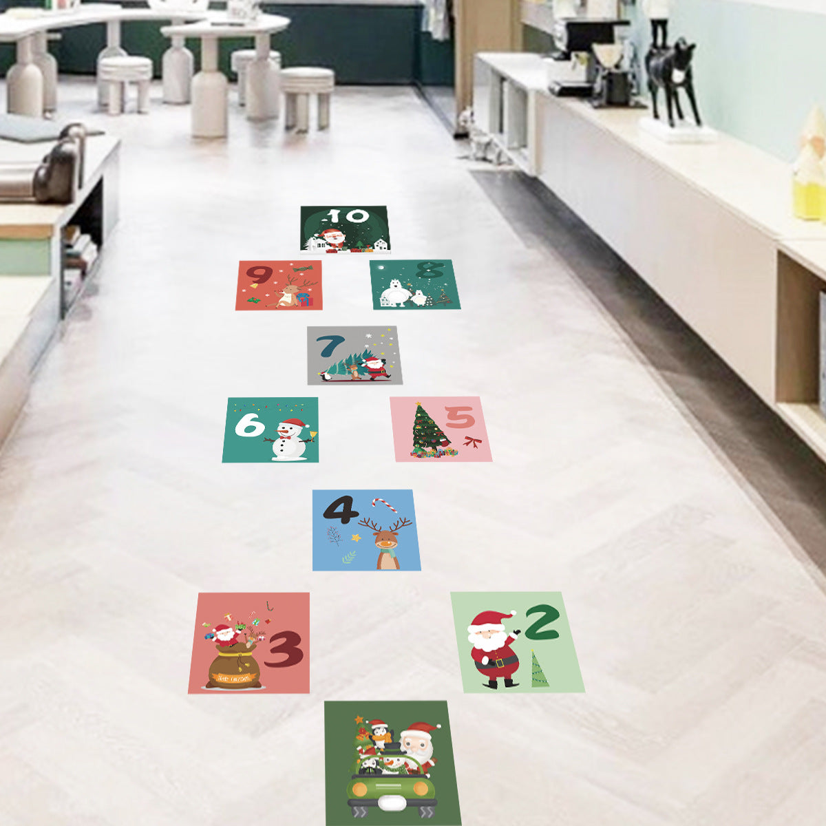 Christmas Hopscotch Lattice Santa Polar Bear Elk Snowman Tree Wall Sticker Children's Bedroom Floor Decoration xmas033