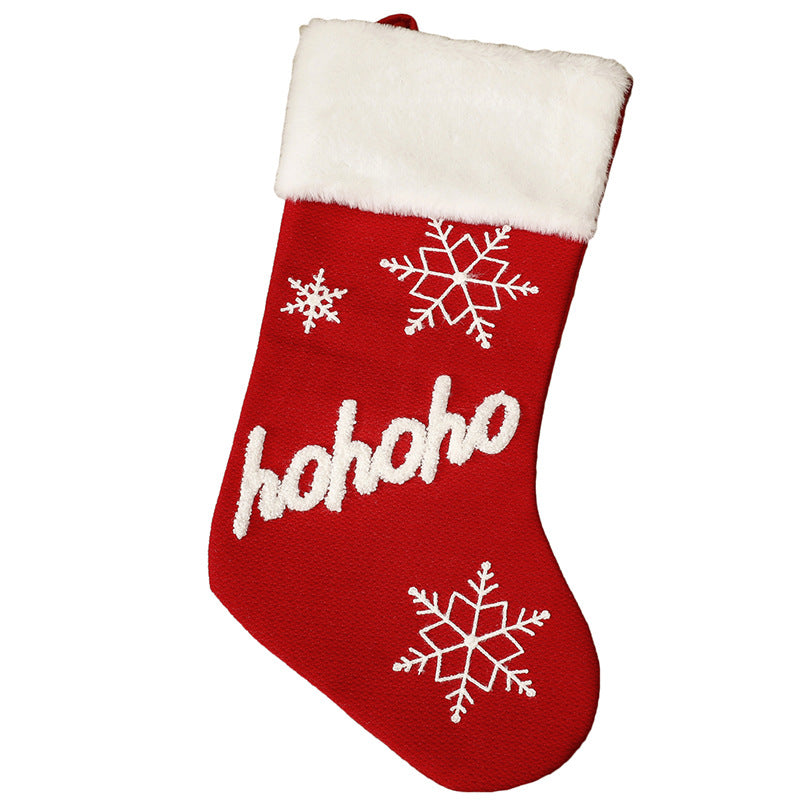 Christmas Party Decorations Letter Snowflake Embroidered Red Plush Christmas Socks Gift Bags
