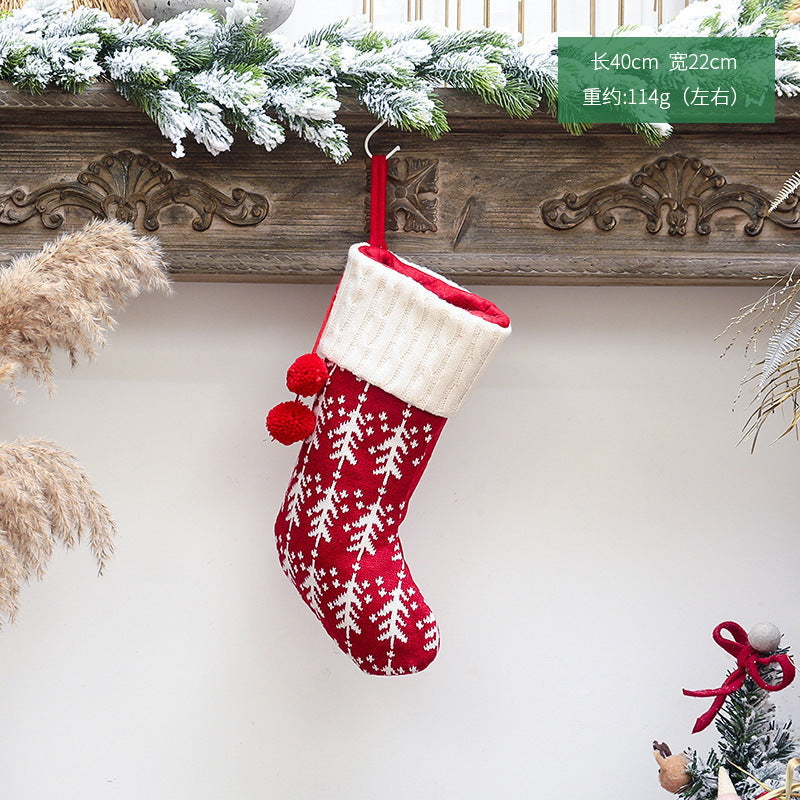 Christmas Home Decoration Knitted Christmas Socks with Double Ball Candy Bag