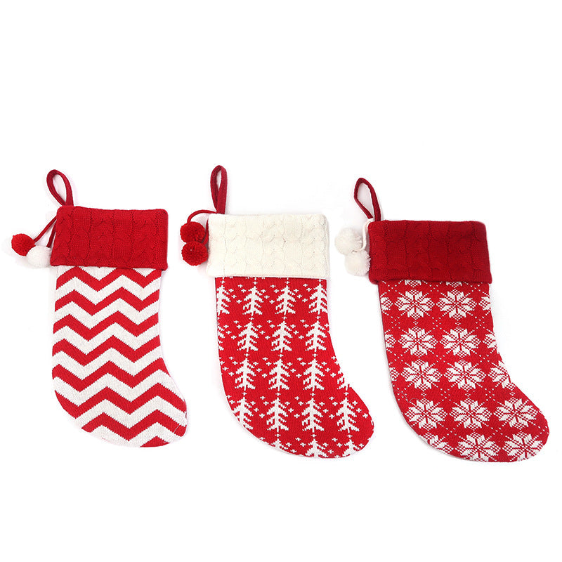Christmas Tree Ornaments Knitted Woolen Christmas Socks Candy Gift Bag