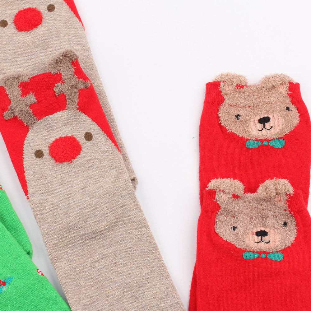 Christmas Santa Claus Elk Bear Red Green Blue Stocking 3/6Pairs