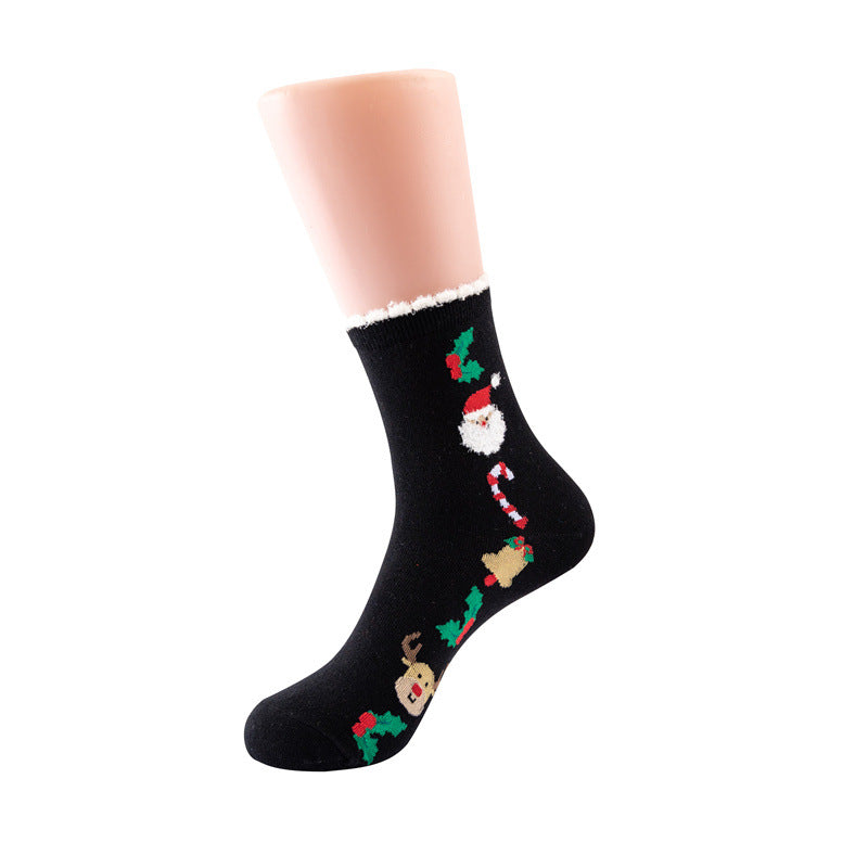 Women Christmas Socks Cartoon Santa Claus Cotton Socks 5 Pairs