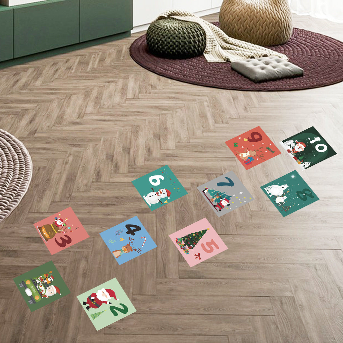 Christmas Hopscotch Lattice Santa Polar Bear Elk Snowman Tree Wall Sticker Children's Bedroom Floor Decoration xmas033