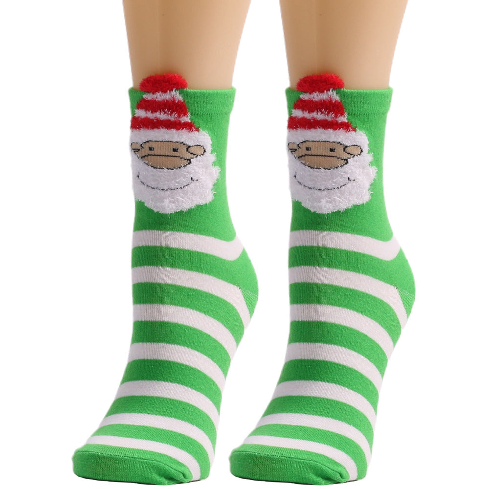 Christmas Cute Elk Bear Santa Claus Dog Striped Polka Dot Tube Socks 6Pairs