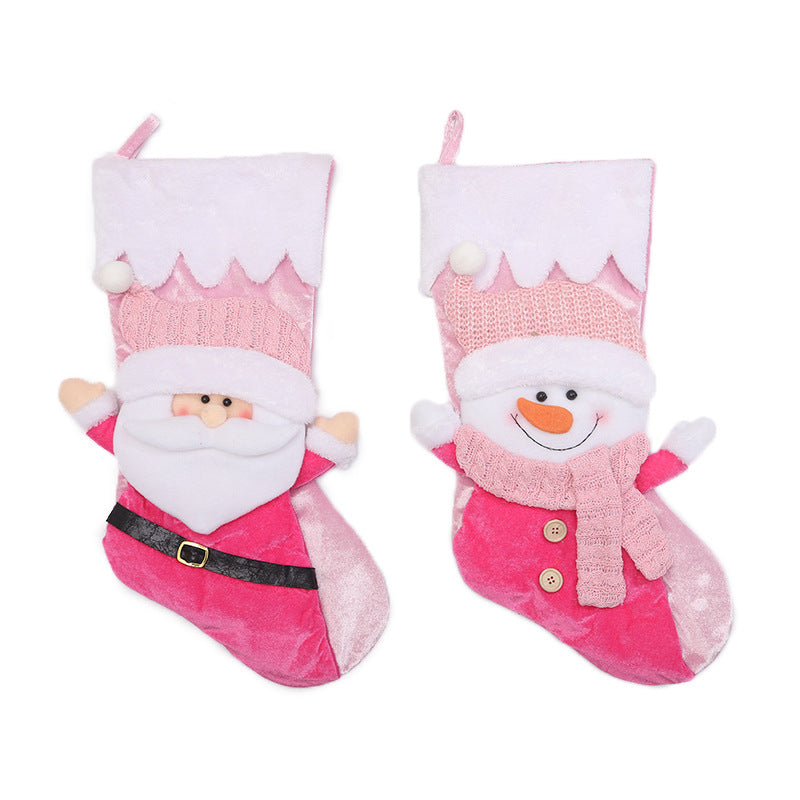 Christmas Home Decoration 3D Snowman Santa Claus Doll Pink Christmas Socks Candy Bags