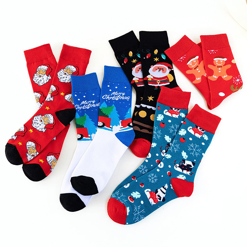 Christmas Socks Snowman Santa Claus Cartoon Print 2 Pairs