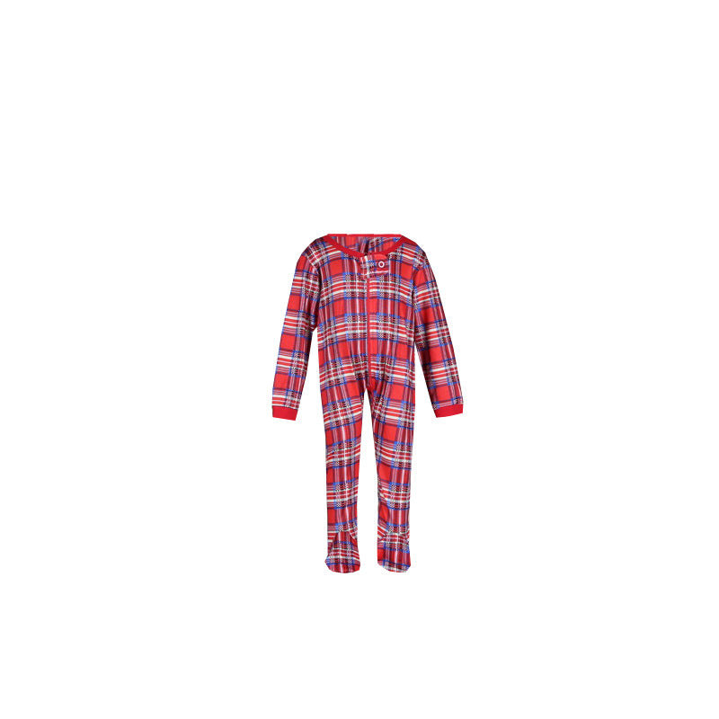 Christmas Long Sleeve Pure Red Top and Long Plaid Pants Family Matching Pajamas-2