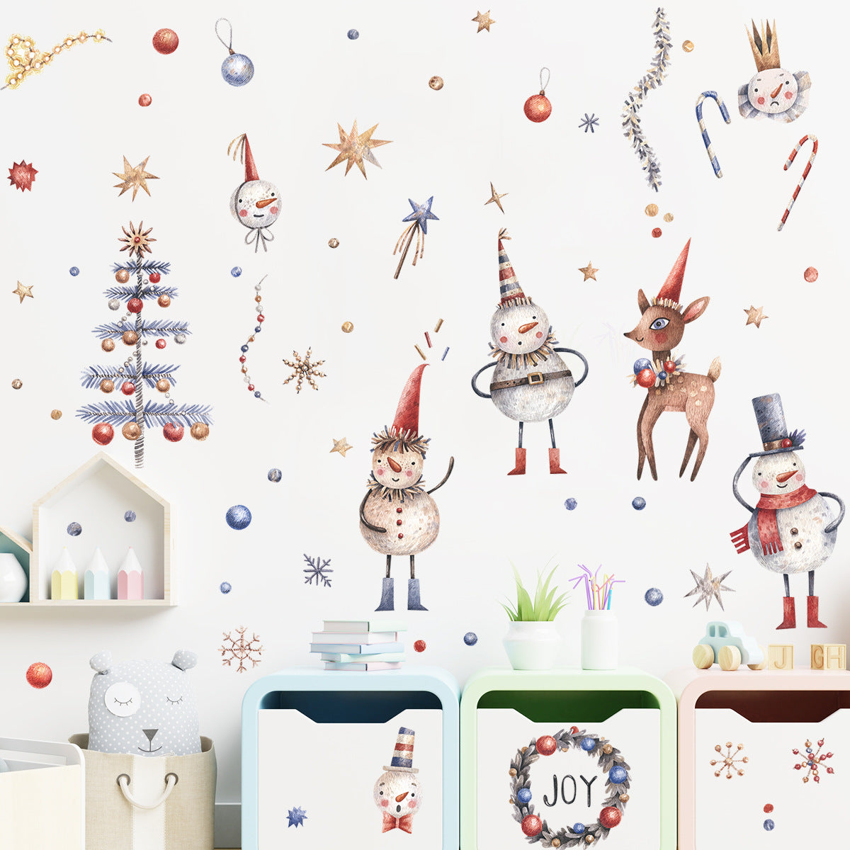 Christmas Deer Snowflake Tree Snowman Gift Candy Wreath Window Glass Decoration Wall Sticker xmas016
