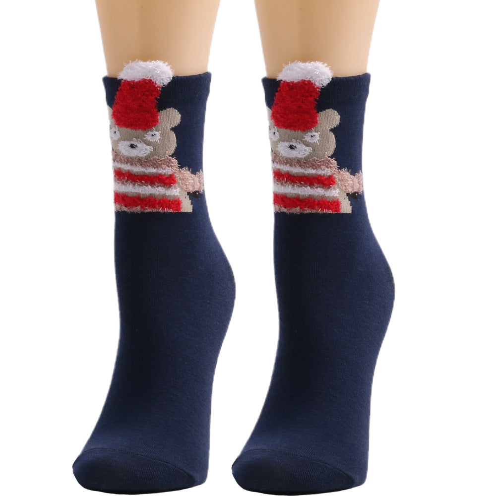 Christmas Santa Claus Elk Bear Red Green Blue Stocking 3/6Pairs