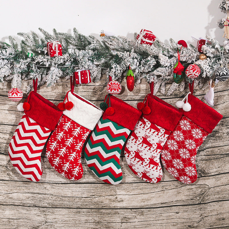 Christmas Tree Ornaments Knitted Woolen Christmas Socks Candy Gift Bag