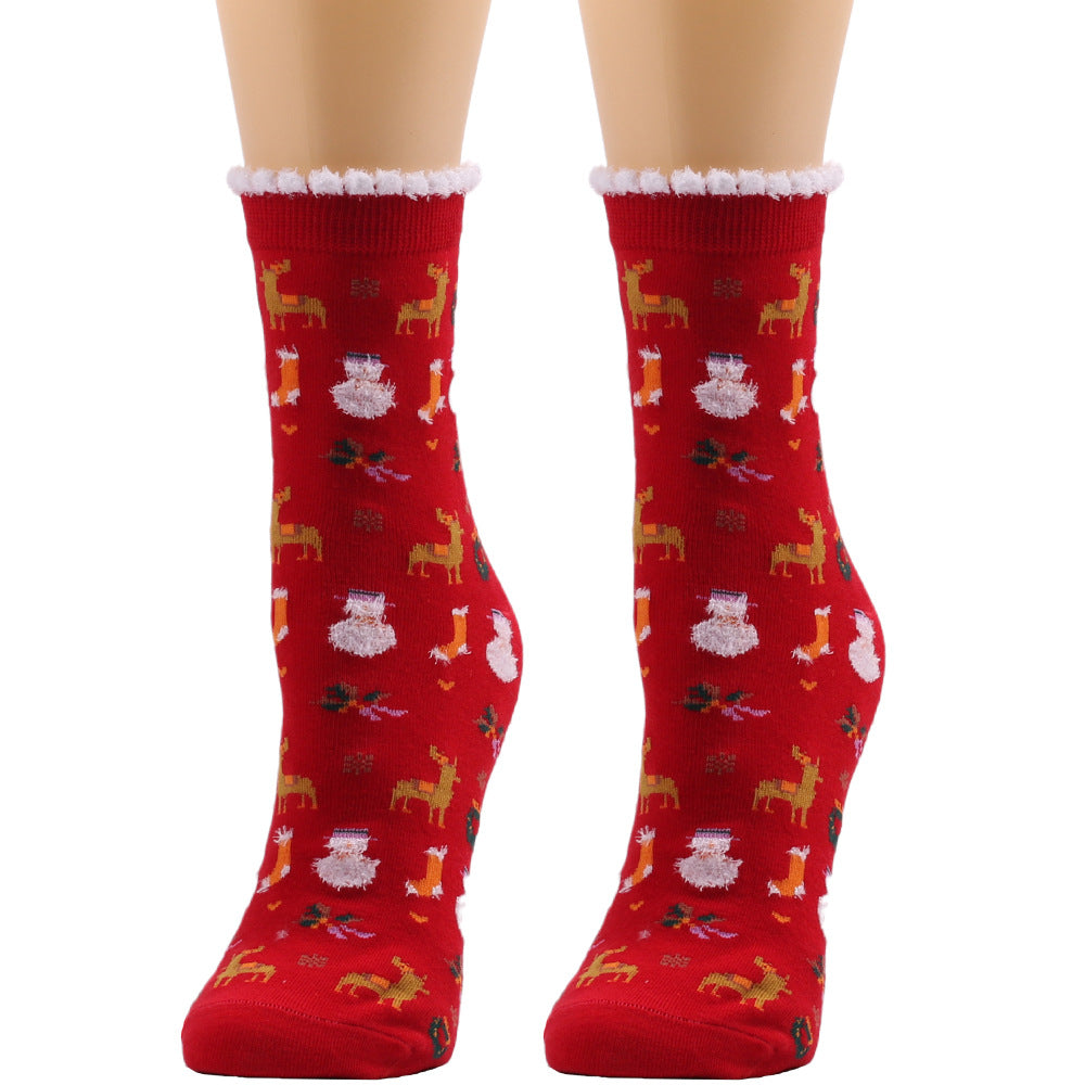 Christmas Snowflake Elk Santa Claus Tree Gift Striped Medium Tube Socks 3/6Pairs