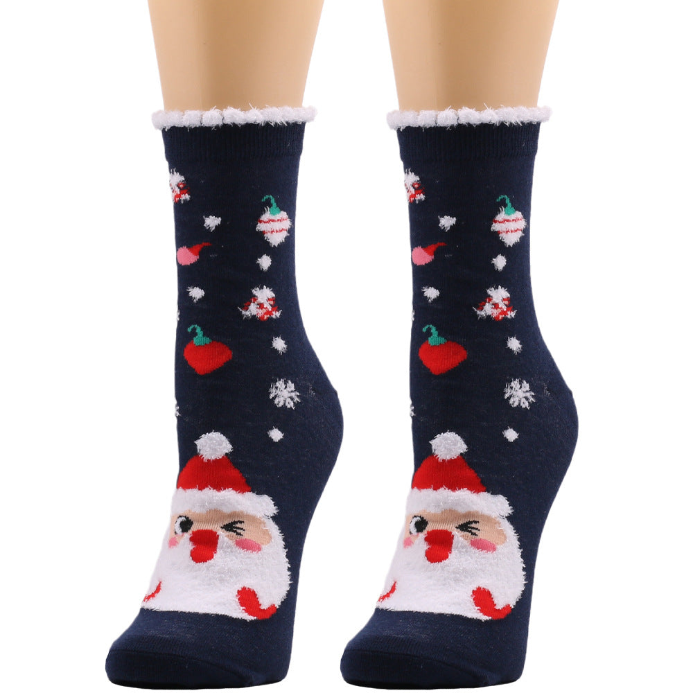 Christmas Snowflake Elk Santa Claus Tree Gift Striped Medium Tube Socks 3/6Pairs