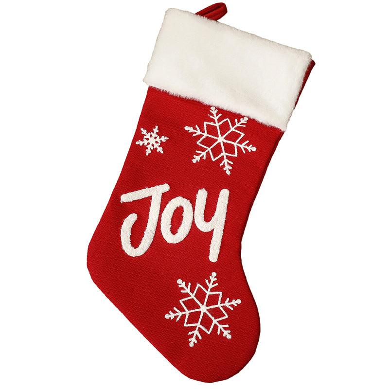 Christmas Party Decorations Letter Snowflake Embroidered Red Plush Christmas Socks Gift Bags