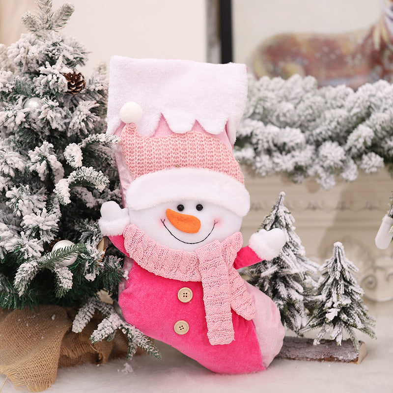 Christmas Home Decoration 3D Snowman Santa Claus Doll Pink Christmas Socks Candy Bags