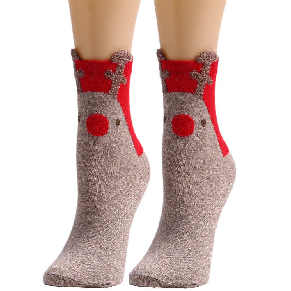 Christmas Santa Claus Elk Bear Red Green Blue Stocking 3/6Pairs