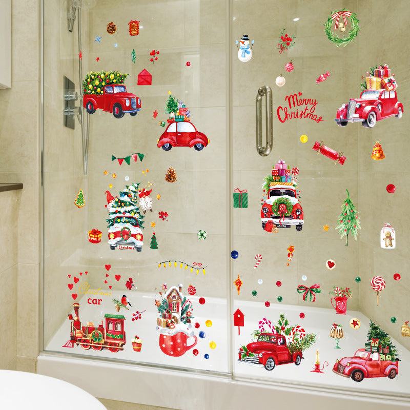 Christmas Car Train Snowman Gift Christmas Tree Wreath Window Wall Sticker SKJD2313