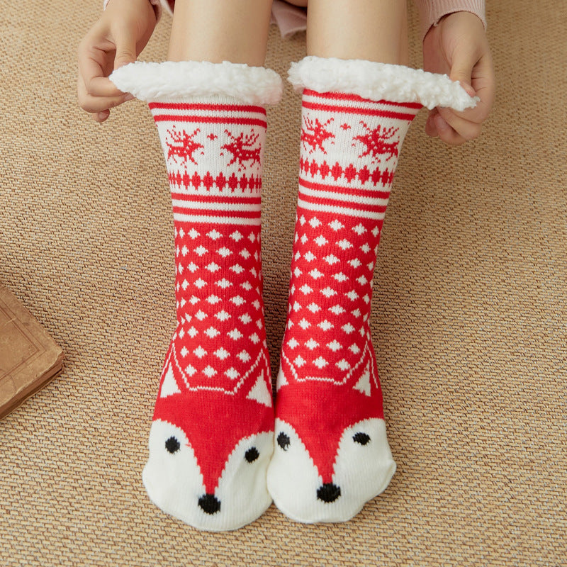 Christmas Floor Socks Adult Plus Fleece Home Sleeping Socks Carpet Sock Leg Cover Non-Slip
