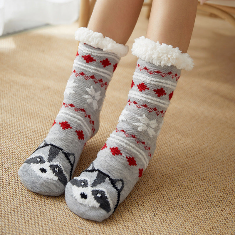 Christmas Floor Socks Adult Plus Fleece Home Sleeping Socks Carpet Sock Leg Cover Non-Slip