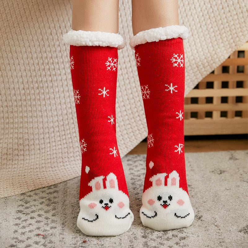 Christmas Floor Socks Adult Plus Fleece Home Sleeping Socks Carpet Sock Leg Cover Non-Slip