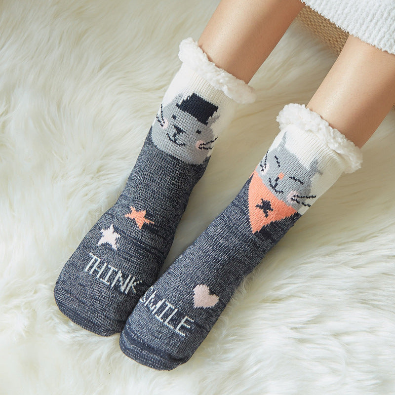 Christmas Floor Socks Adult Plus Fleece Home Sleeping Socks Carpet Sock Leg Cover Non-Slip