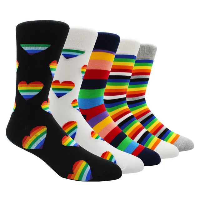 Larger Size 41-48 Casual Fashion Cotton Funny Long Women&Men Socks Contrast Color Rainbow Stripe
