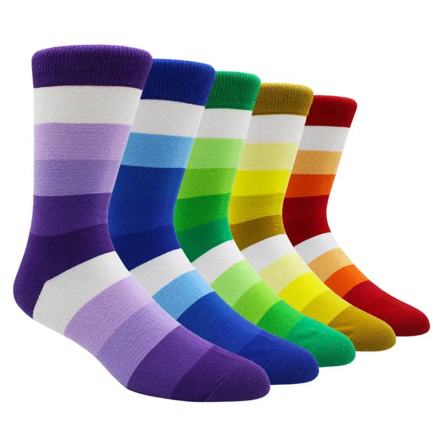Larger Size 41-48 Casual Fashion Cotton Funny Long Women&Men Socks Contrast Color Rainbow Stripe