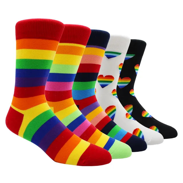 Larger Size 41-48 Casual Fashion Cotton Funny Long Women&Men Socks Contrast Color Rainbow Stripe