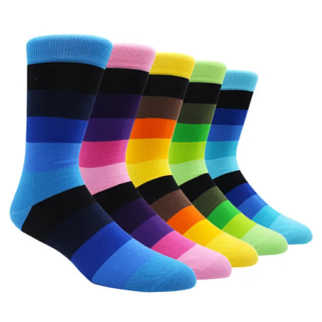 Larger Size 41-48 Casual Fashion Cotton Funny Long Women&Men Socks Contrast Color Rainbow Stripe