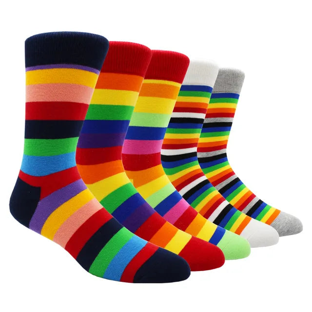 Larger Size 41-48 Casual Fashion Cotton Funny Long Women&Men Socks Contrast Color Rainbow Stripe