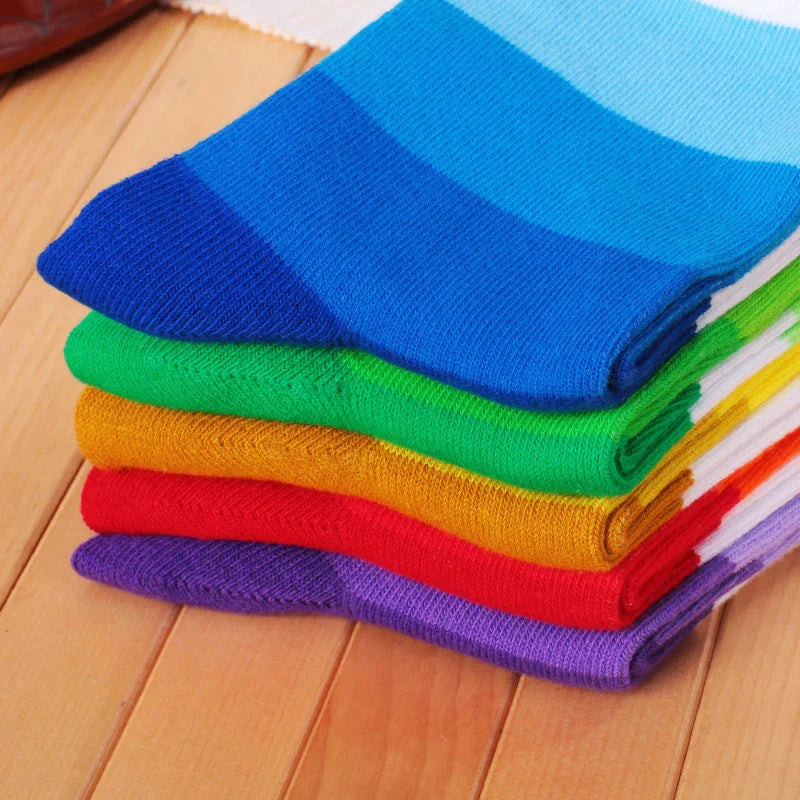 Larger Size 41-48 Casual Fashion Cotton Funny Long Women&Men Socks Contrast Color Rainbow Stripe