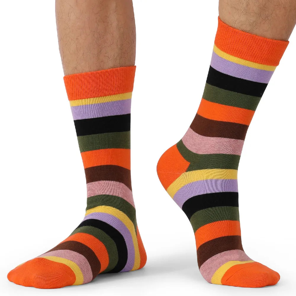 Larger Size 41-48 Casual Fashion Cotton Funny Long Women&Men Socks Contrast Color Rainbow Stripe