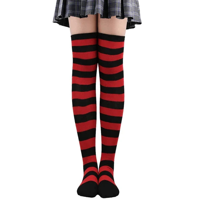 Thigh High Knitted Warm Over The Knee Black White Striped Long Sexy Stockings