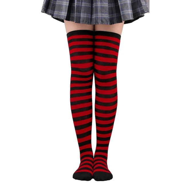 Thigh High Knitted Warm Over The Knee Black White Striped Long Sexy Stockings