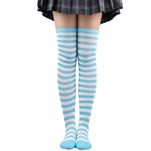 Thigh High Knitted Warm Over The Knee Black White Striped Long Sexy Stockings