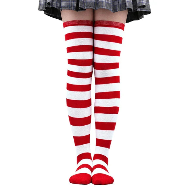 Thigh High Knitted Warm Over The Knee Black White Striped Long Sexy Stockings