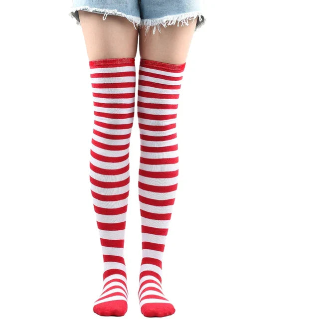 Thigh High Knitted Warm Over The Knee Black White Striped Long Sexy Stockings