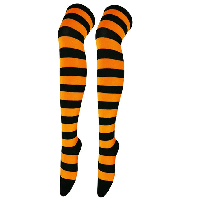 Thigh High Knitted Warm Over The Knee Black White Striped Long Sexy Stockings