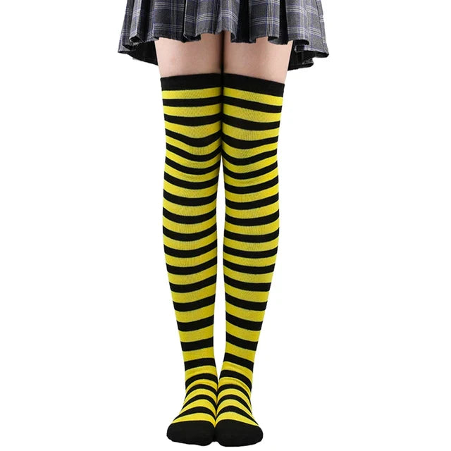 Thigh High Knitted Warm Over The Knee Black White Striped Long Sexy Stockings