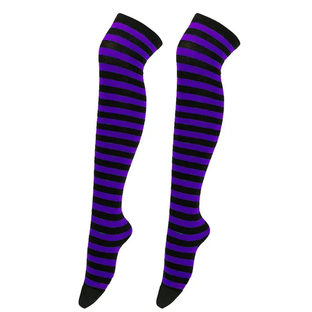 Thigh High Knitted Warm Over The Knee Black White Striped Long Sexy Stockings