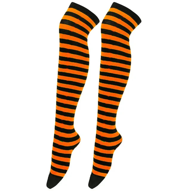 Thigh High Knitted Warm Over The Knee Black White Striped Long Sexy Stockings