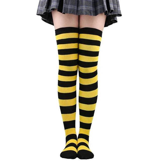 Thigh High Knitted Warm Over The Knee Black White Striped Long Sexy Stockings
