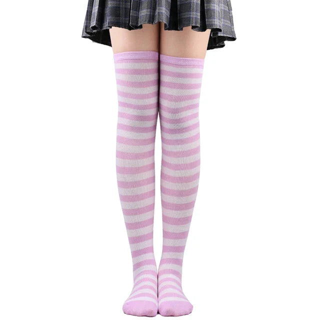Thigh High Knitted Warm Over The Knee Black White Striped Long Sexy Stockings